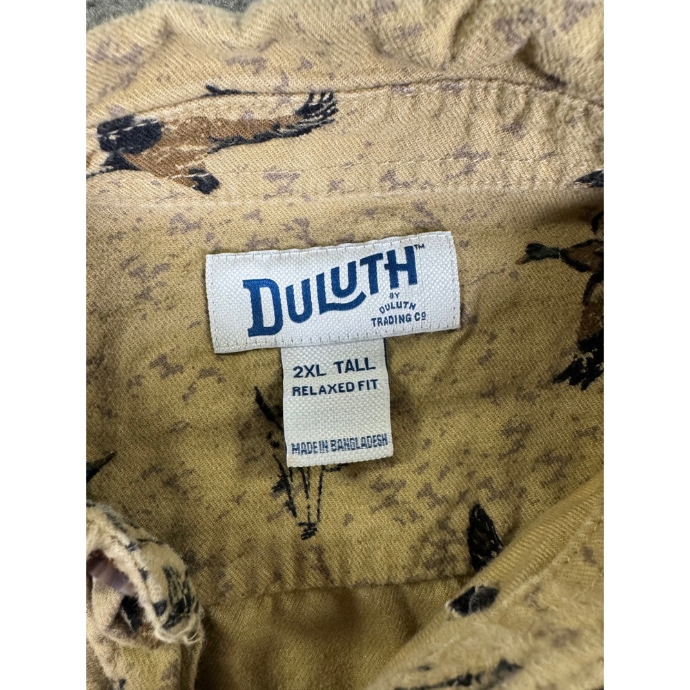 Duluth Trading Co Mens 2XL Tall Relaxed Fit Mallard Duck Print Cotton Shirt Tan - Picture 3 of 6